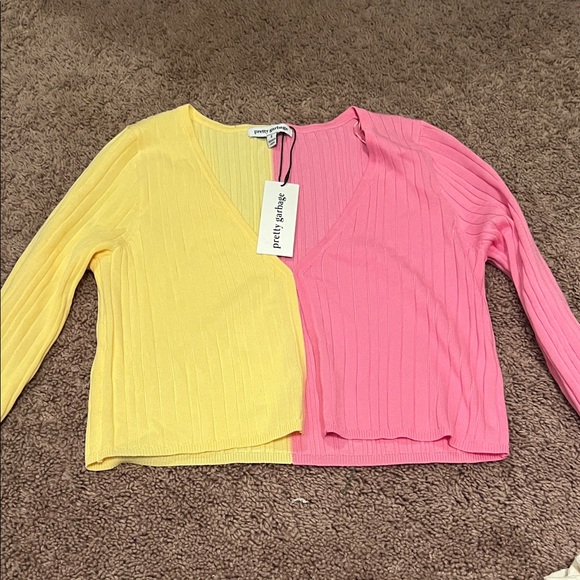 Pretty Garbage Sweaters - Colorblock Yellow and Pink Cardigan from Riffraff